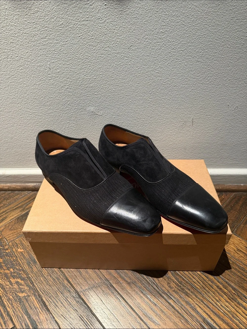 Men's Louboutin Black Leather & Suede Cap-Toe Dress Shoes
